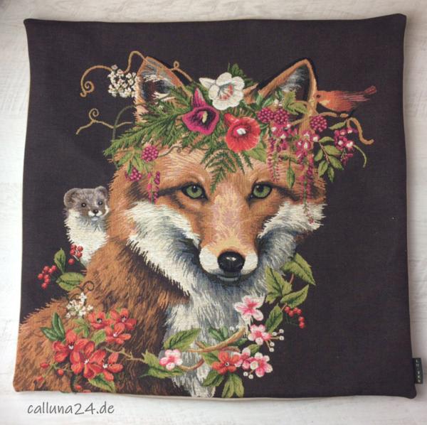 Kissen Kissenhülle Fuchs Blumen Gobelin Premium Landhaus Geschenk